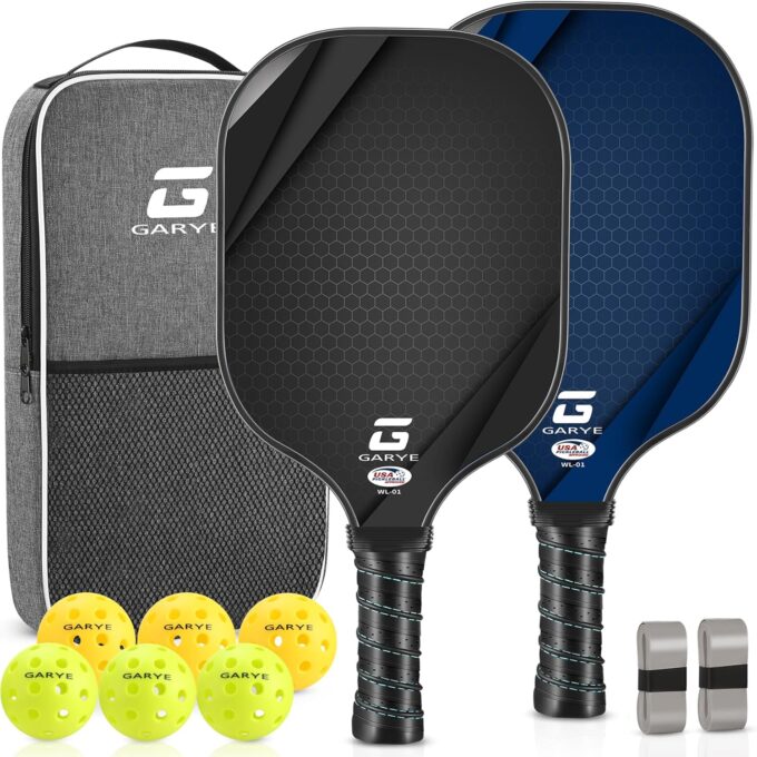 GARYE Pickleball Paddles Set, Carbon Fiber Pickle Ball Paddle, USAPA Approved Lightweight Rackets for Adults and Teenagers, Includes 6 Balls, 1 Bag, and 4 Grip Tapes.